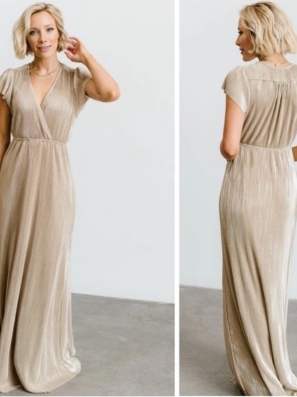 Baltic Born Gold Athena Pleated Maxi Dress Medium